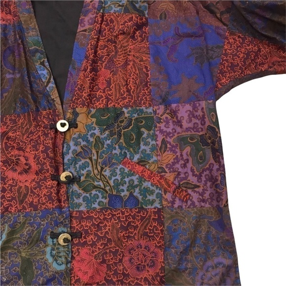 Vintage Women 2XL XL Indonesian Batik Patchwork Jacket Gold Metal Buttons Lined - Picture 9 of 14